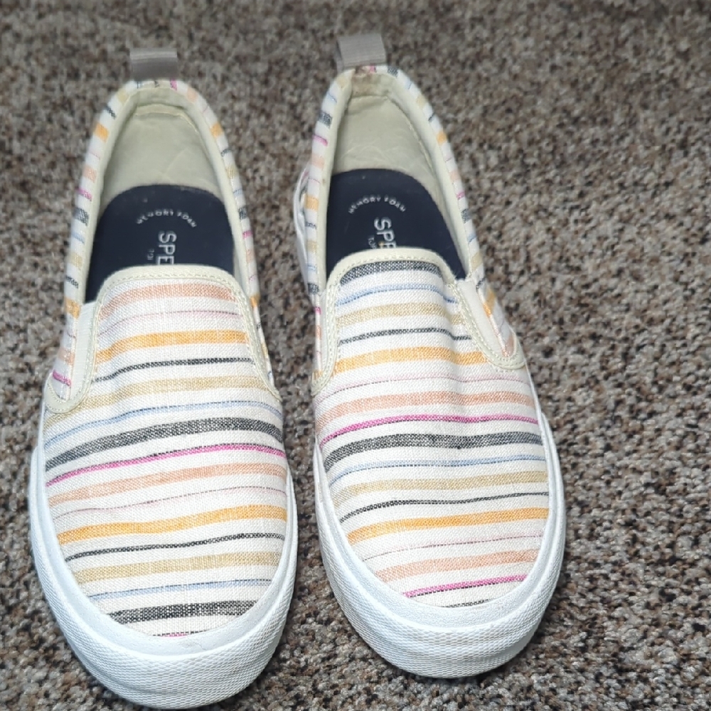 Striped Sperry Slip-ons, 8.5, Platform